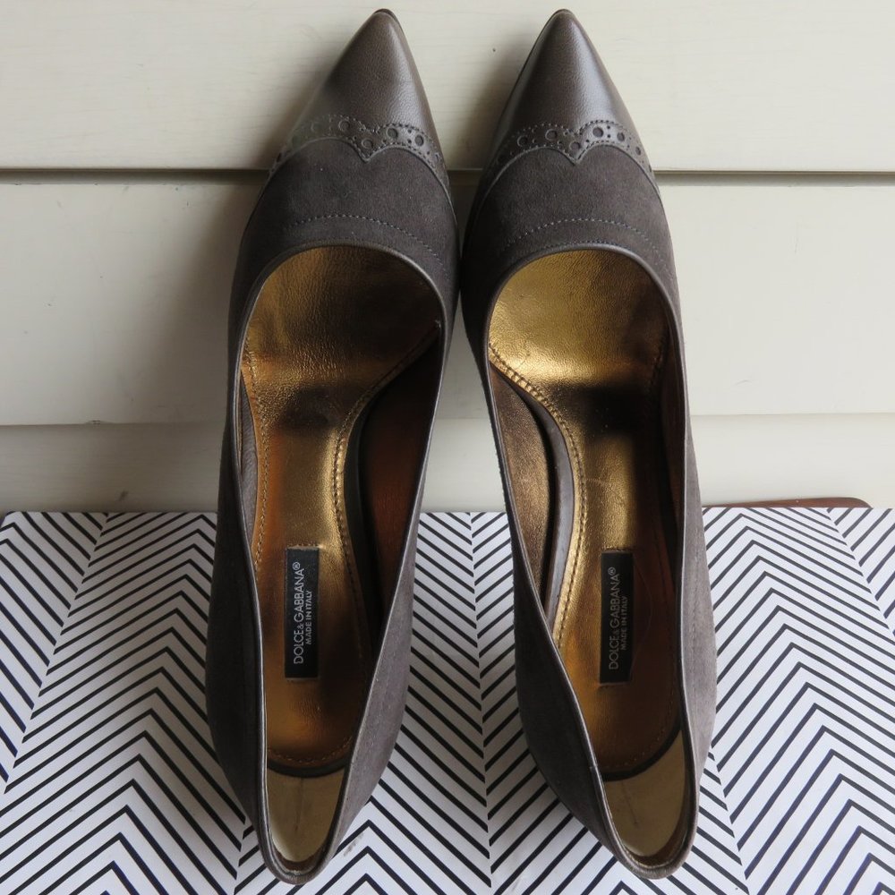 Dolce & Gabbana 6.5 Pumps Gray Leather Suede Italy - Picture 5 of 11